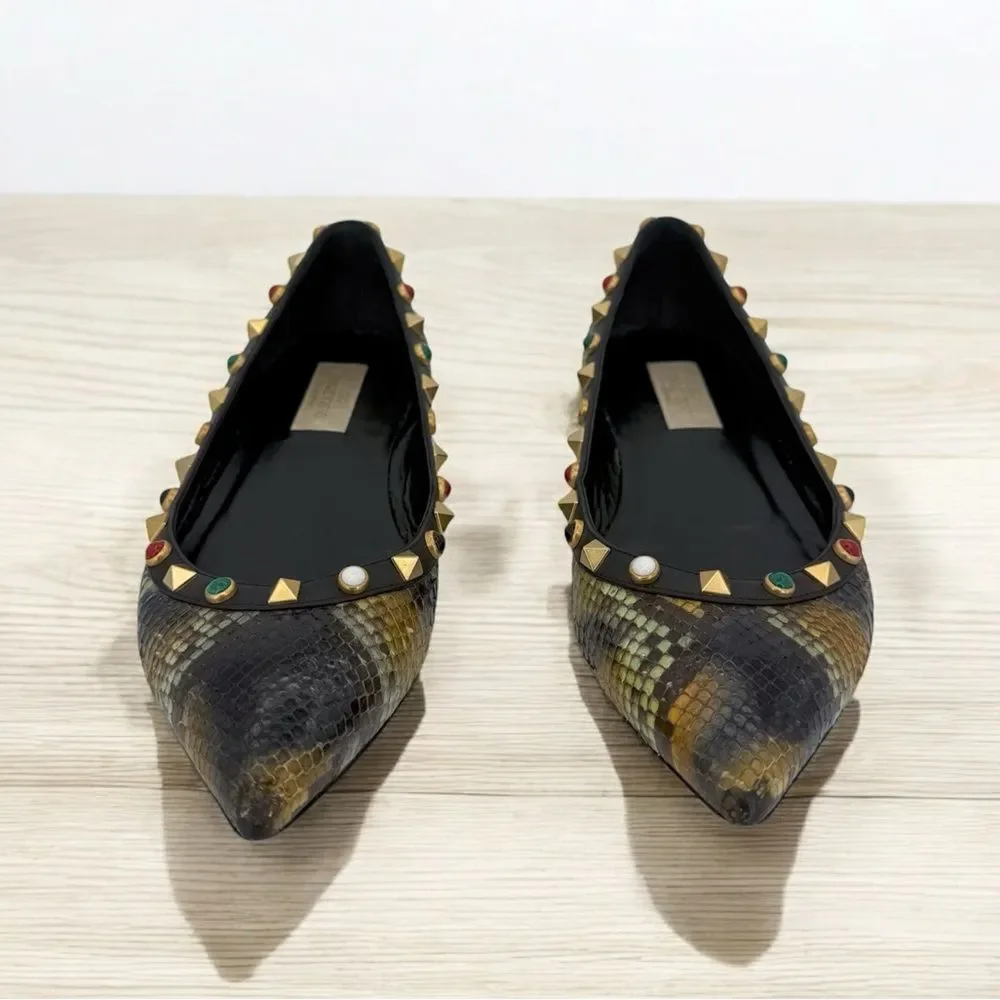 VALENTINO Garavani Rockstud Snakeskin Ballet Flats Size IT37.5 - Picture 5 of 11